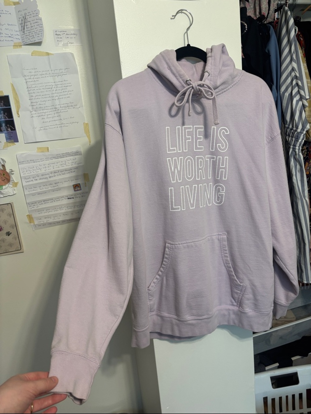 Lavender "Life Is Worth Living" Pullover Hoodie Sweatshirt